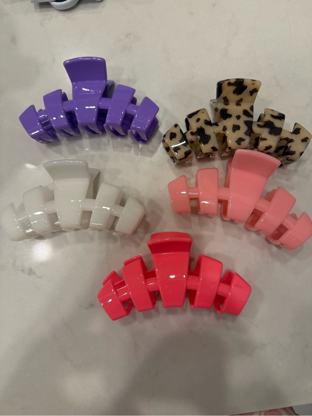 Assorted Color Hair Claw Clip Set - Purple, White, Pink, Coral & Leopard
